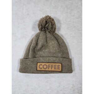 Coal Coffee Patch Knit Brown Pom Pom Beanie Winter Outdoor Hat OS